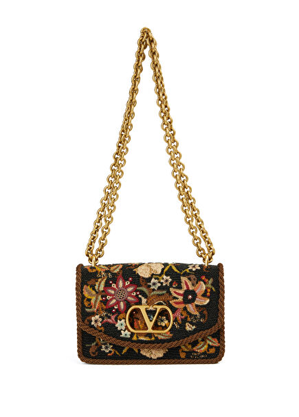 Vain Black Embroidered Women's Silk Bag