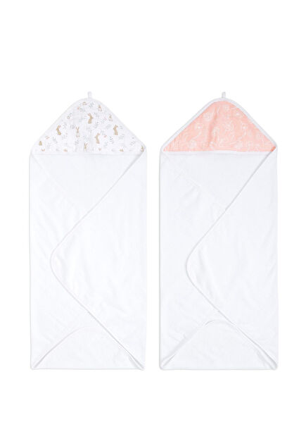 Blushing Bunnies Şapkalı Bebek 2'li Banyo Havlusu Seti