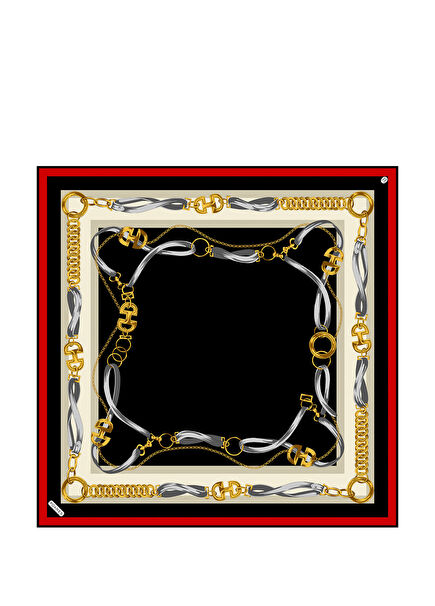 Kemer Bordür Desenli Twill İpek Kadın Eşarp