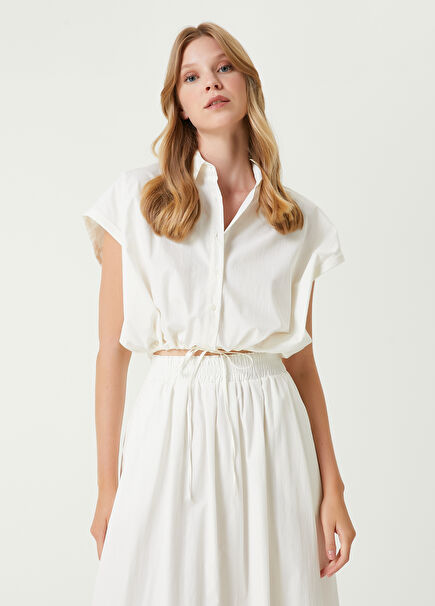 Off-White Short Sleeve Crop Shirt