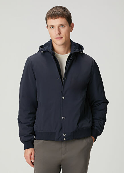 Lacivert Kapüşonlu Bomber Ceket