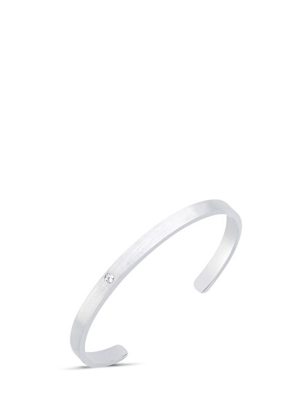 Simple Pırlantalı 925 Ayar Gümüş Erkek Bileklik