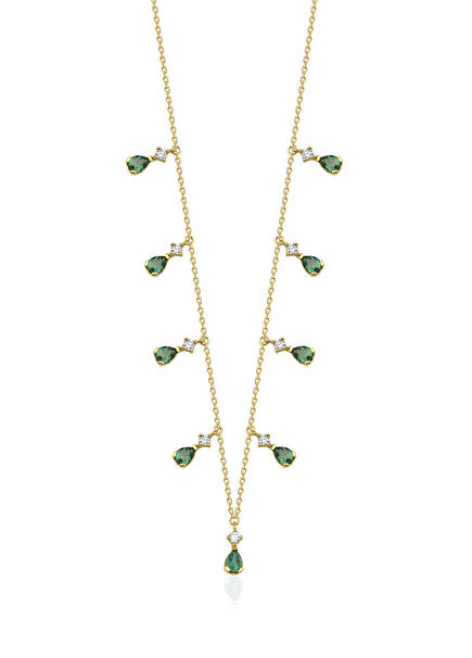 Emerald Diamond Dangling 18K Green Gold Women's Necklace