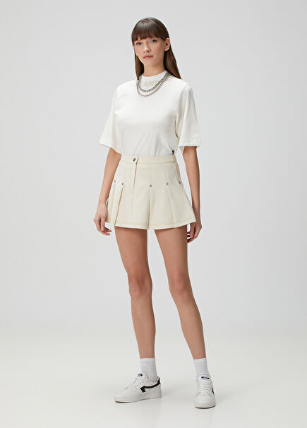 Ivory Pleated Mini Skirt