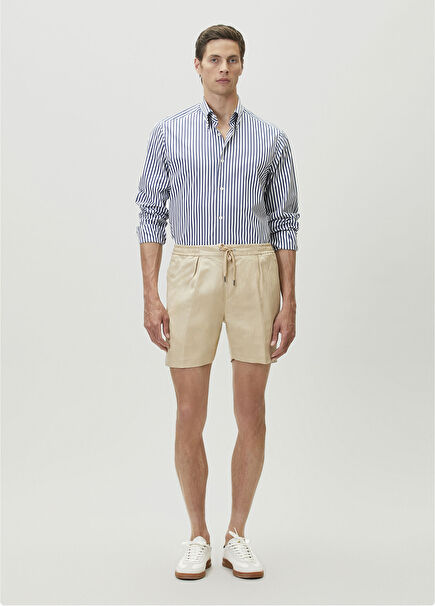 Beige Waist Corded Silk Bermuda