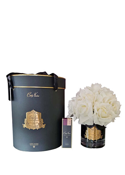 Beyaz 13 Güllü Siyah Cam Gold Oda Kokusu