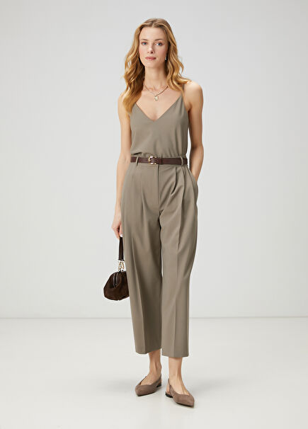 Taupe Pleated Classic Trousers