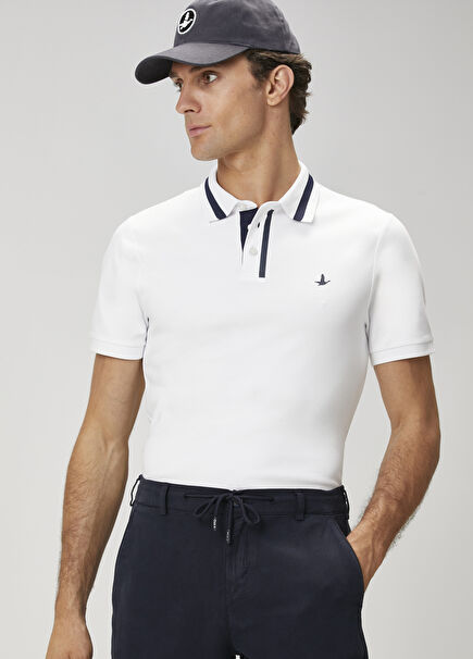 Slim Fit Beyaz Polo Yaka T-shirt