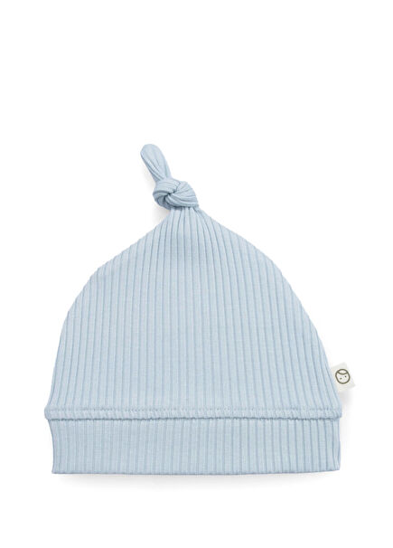 Mavi Organik Pamuk Düğümlü Kaşkorse Modal Yenidoğan Şapka