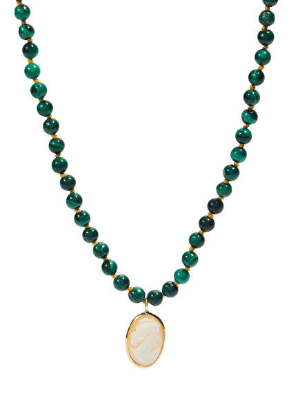 Malachite Cameo Stone Women's Gold Necklace