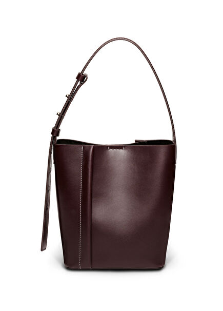 The Medium Tote Plissé Burgundy Leather Women's Shoulder Bag