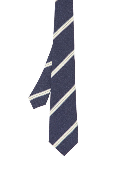 Navy Blue Striped Wool Tie