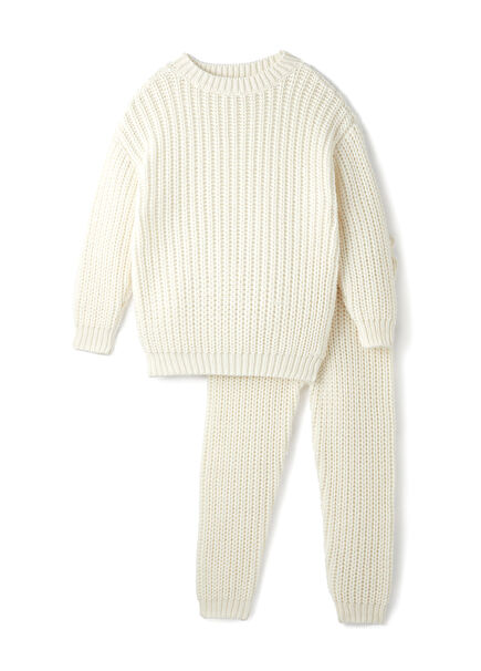 Bej Pamuklu Triko Kazak Pantolon Unisex Çocuk 2'li Takım