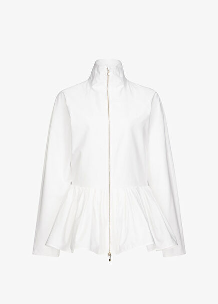White Peplum Detail Poplin Jacket