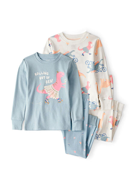 Ekru Pamuklu Kız Bebek 4'lü Pijama Seti