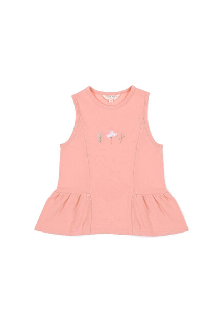 Pembe Bambu Çiçek Nakışlı Kız Bebek Çocuk Bluz