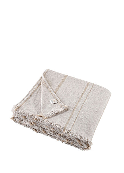 Valetta Wool and Linen Embroidered Beige Bedspread