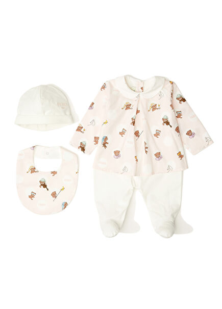 Pembe Beyaz Desenli Bebek 3lü Set