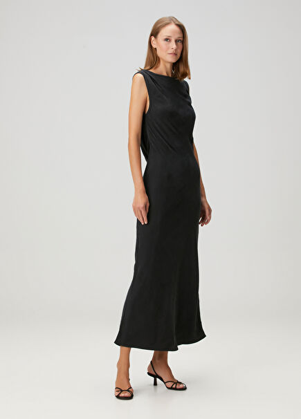 Black Low-Cut Midi Dress