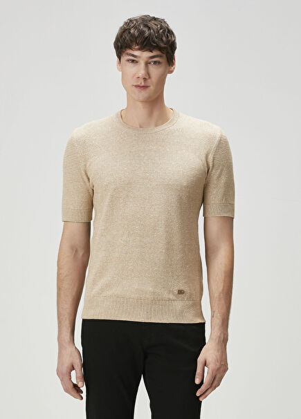 Beige Short Sleeve Linen Sweater