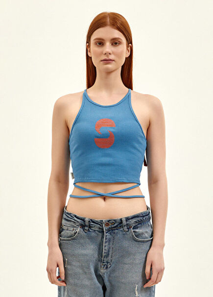 Aktif İpli Gök Mavisi Crop Top