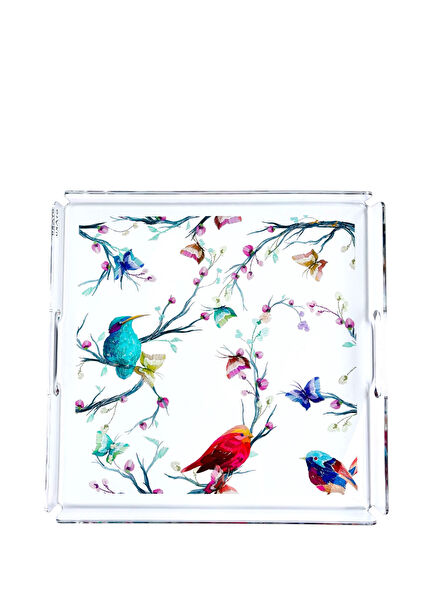 Colorful Bird Patterned Plexi Serving Tray