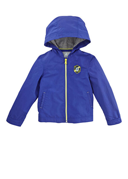 Saks Mavisi Kapüşonlu Erkek Çocuk Mevsimlik Mont