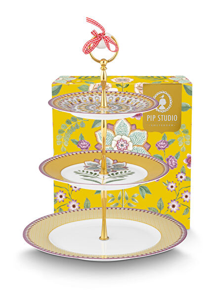 Lily & Lotus Sarı Porselen 3 Katlı Stand