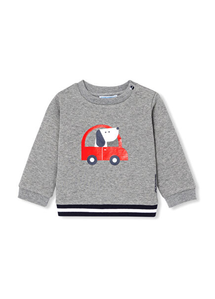 Grey Printed Fleece Baby Boy Sweatshirt