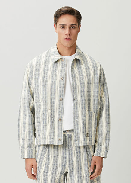 Blue White Stripe Patterned Overshirt