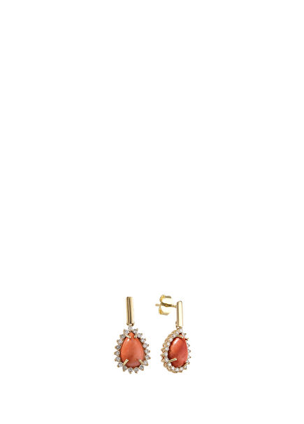 Diamond Anthureage Drop Compressed Coral 14K Gold Women's Earrings