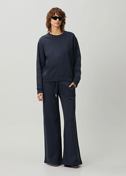 Navy Blue Patterned Sweatpants