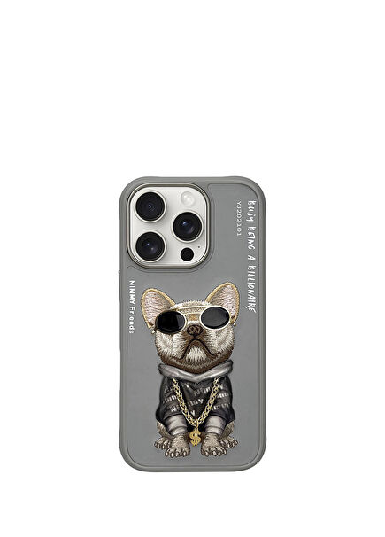 iPhone 16 Pro Compatible 3D Glasses Dollar Chain Dog Embroidery Embossed Cool Glasses Phone Case