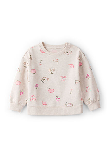 Ekru Uzun Kollu Kız Çocuk Sweatshirt