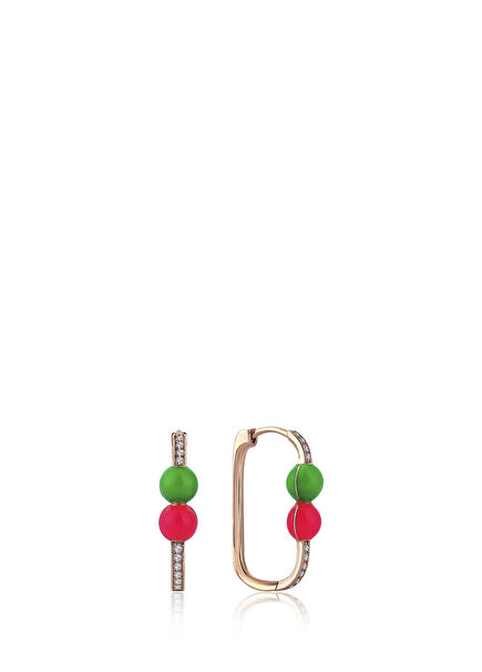 Neomi Twin Neon Pink Green Enamel Diamond 14K Gold Women's Earrings