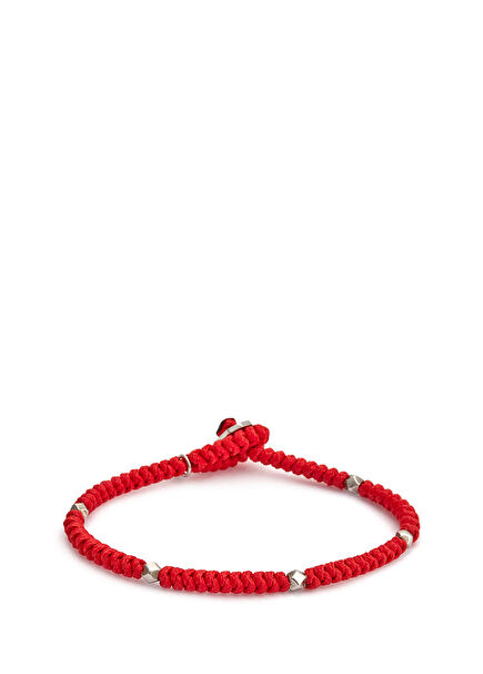 Red Snake Knot Bracelet in Silver