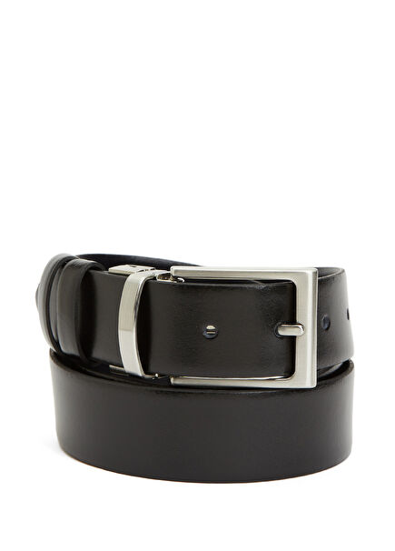 Siyah Lacivert Çift Taraflı Erkek Deri Kemer