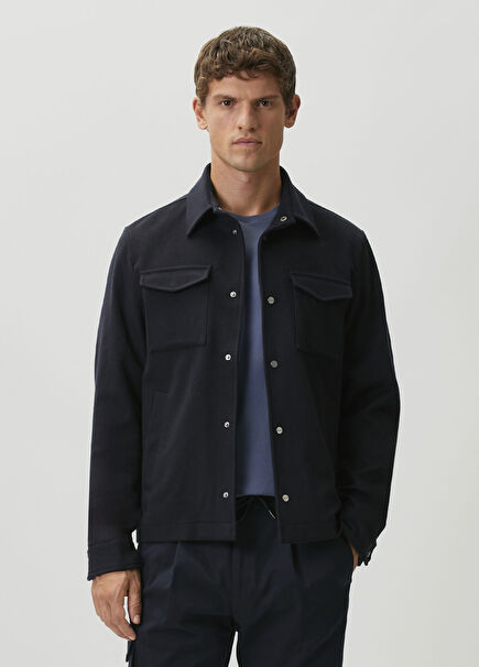 Navy Blue Wool Outer Shirt