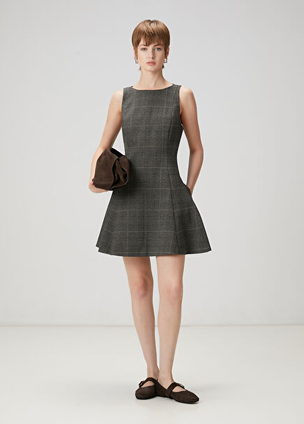 Anthracite Plaid Patterned Mini Dress