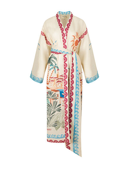Soleil Tropikal Desenli Keten Kadın Kimono