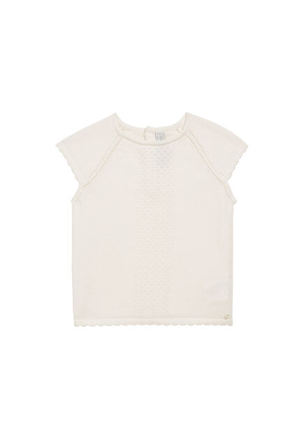 Ecru Short Sleeve Girls' Knit Sweater