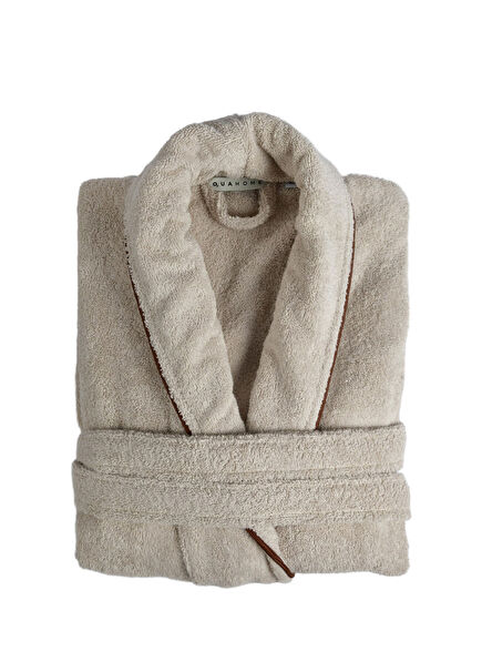 Calin Bej %100 Pamuk Biyeli Unisex Bornoz 