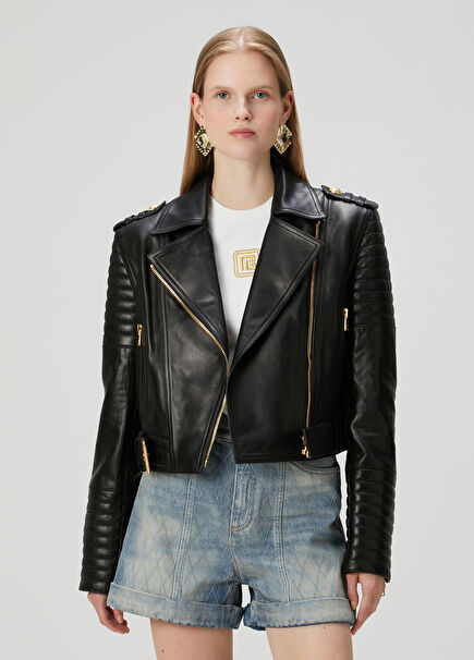 Siyah Crop Deri Ceket