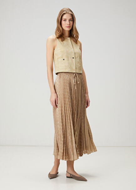 Beige Polka Dot Midi Skirt