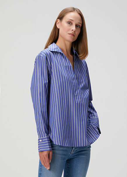 Relaxed Blue Striped Poplin Shirt