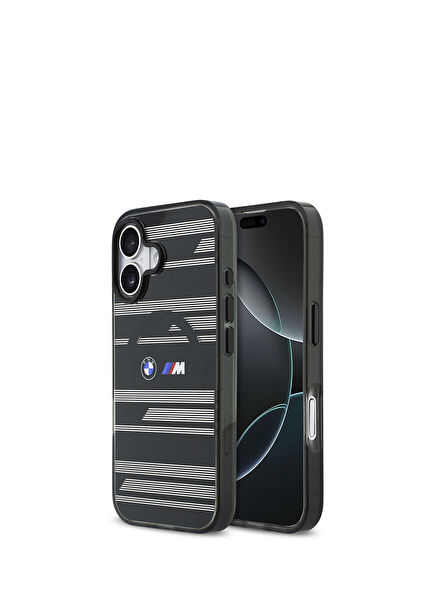 iPhone 17 Black Magsafe Compatible Phone Case with Horizontal Stripe M Logo