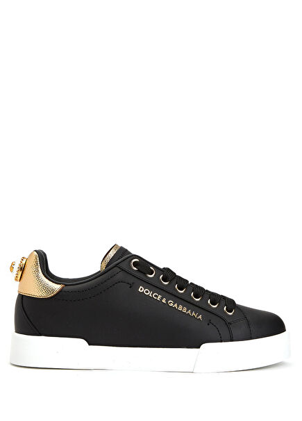 Siyah Logolu Kadın Deri Sneaker