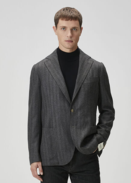 Dark Gray Stripe Pattern Wool Jacket