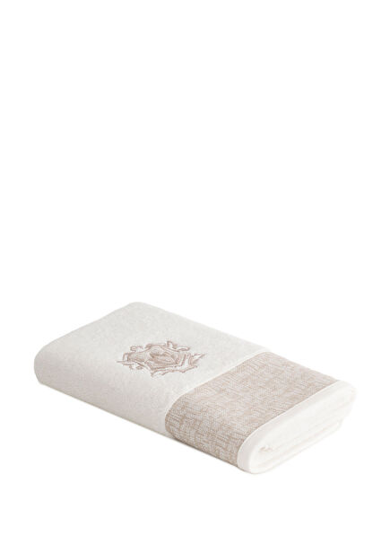 Liva Krem Rengi Pamuklu Nakışlı El ve Yüz Havlusu 50 x 90 cm