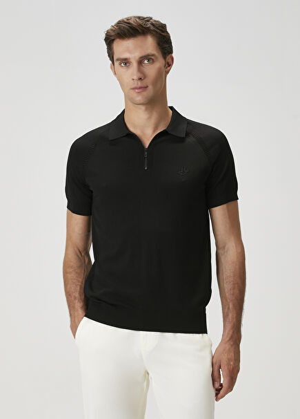 Black Short Sleeve Polo Sweater